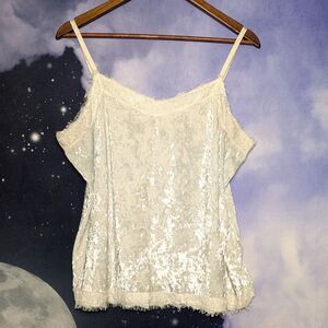 White Crushed Velvet Lace Tank XXL 2X Fairy Coquette Y2K Ethereal Romantic Soft